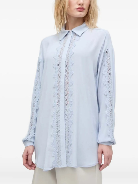  Bruuns Bazaar Lace-insert Belted Shirt - Blue 
