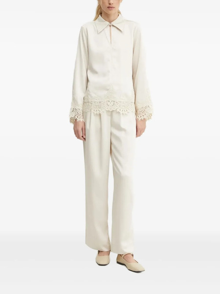  Bruuns Bazaar Lace-trimmed Satin-effect Blouse - Neutrals 