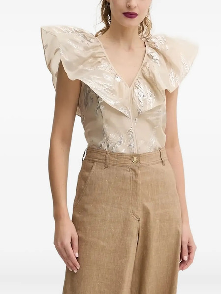  Bruuns Bazaar Metallic-detail Ruffled Blouse - Neutrals 