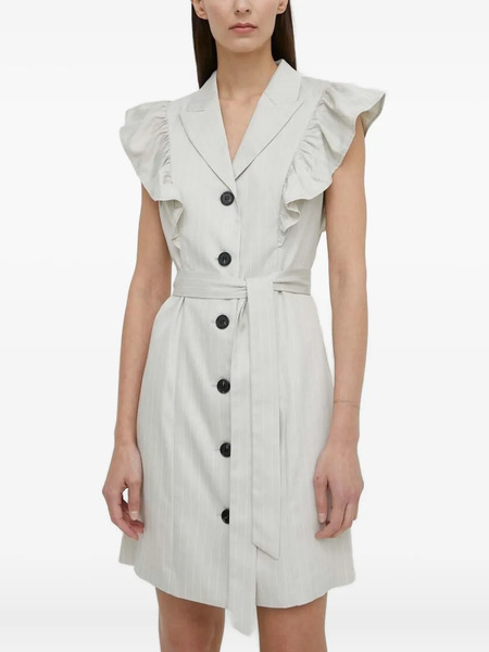 Bruuns Bazaar Pinstripe Ruffled-shoulder Mini Dress - Grey 