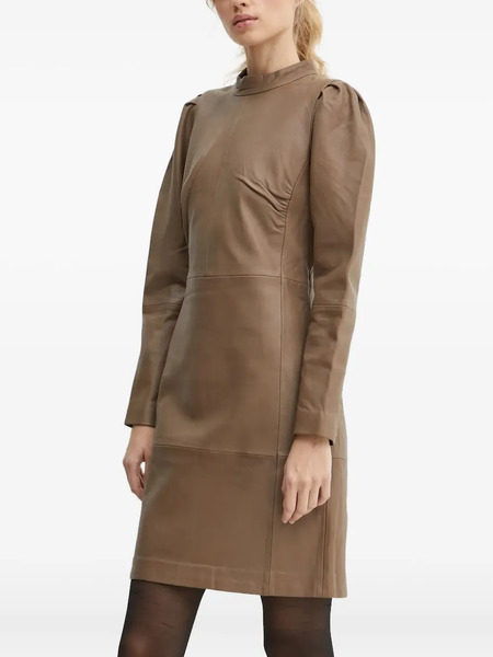  Bruuns Bazaar Puff-sleeve Leather Dress - Brown 