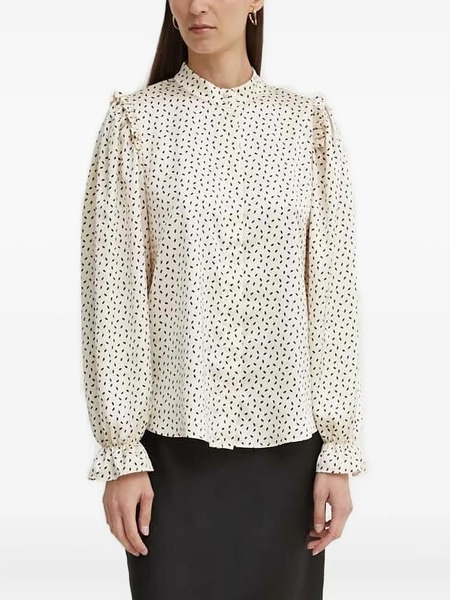  Bruuns Bazaar Ruffled Print Blouse - White 