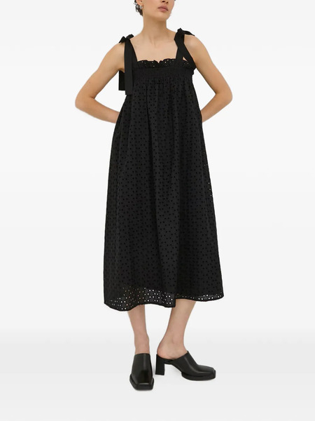  Bruuns Bazaar Tie-strap Perforated Midi Dress - Black 