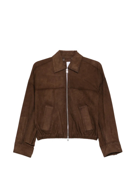  Bully Perforated Zip Leather Jacket - Brown 