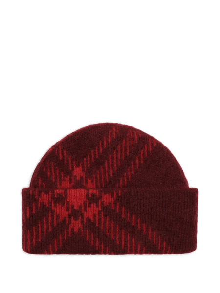  Burberry Check Beanie Hat - Red 