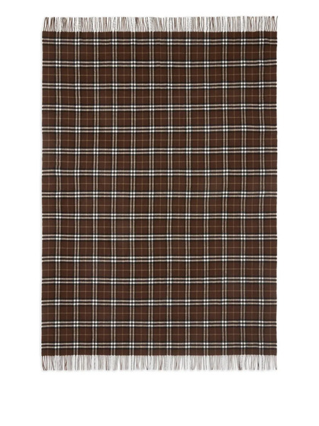  Burberry Check Fringing Cashmere Blanket - Brown 
