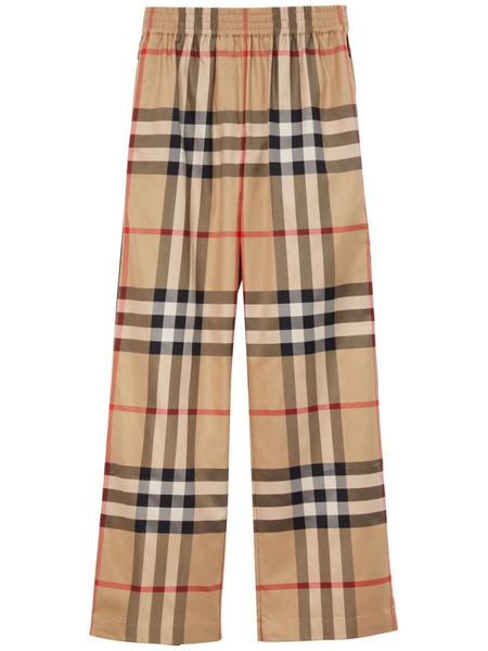  Burberry Check-pattern Flared Cotton Trousers - Neutrals 