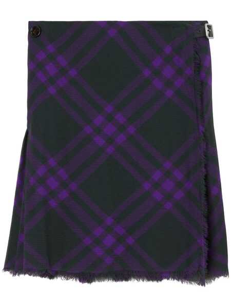  Burberry Check-pattern Frayed Kilt - Purple 