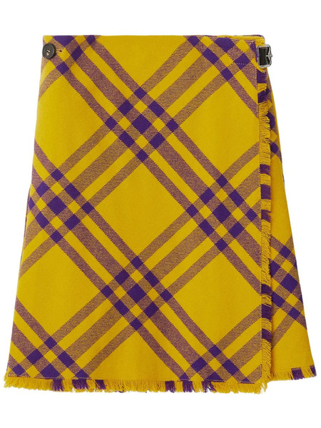 Burberry Check-pattern Frayed Kilt - Yellow 
