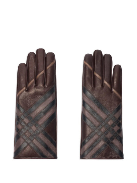  Burberry Check-pattern Leather Gloves - Brown 