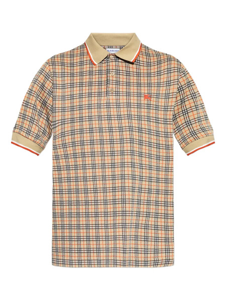  Burberry Check-pattern Logo-detail Polo Shirt - Neutrals 