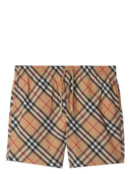  Burberry Check-print Drawstring Swim Shorts - Neutrals 