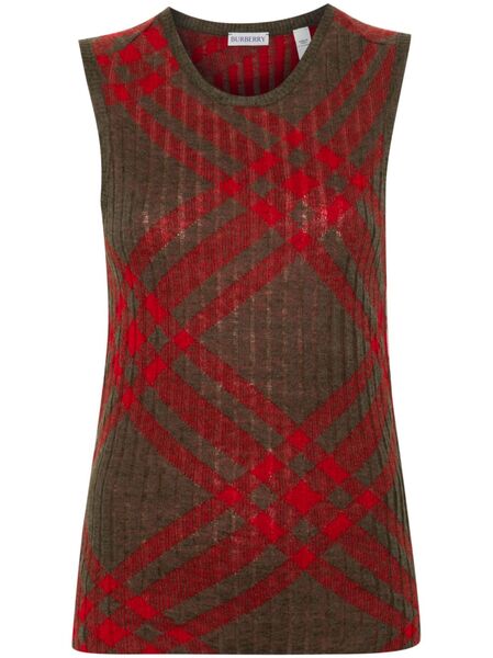  Burberry Check Wool Blend Tank Top - Brown 