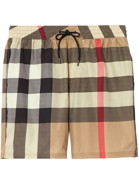  Burberry Checked Drawstring Swim Shorts - Neutrals 