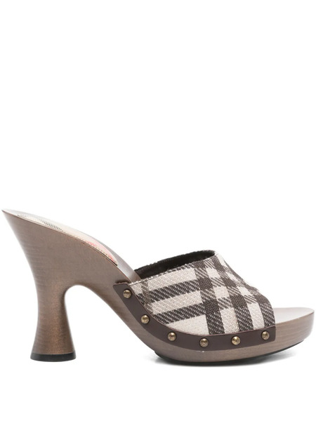  Burberry Checked Studded Sandals - Neutrals 
