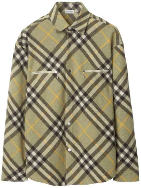  Burberry Checked Wool-blend Shirt Jacket - Green 