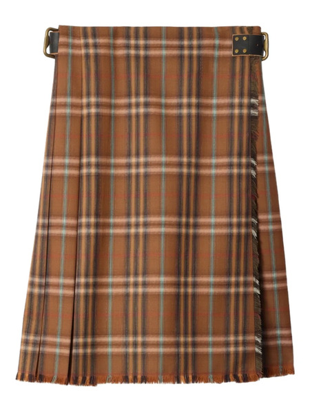  Burberry Checked Wool Midi Kilt - Brown 