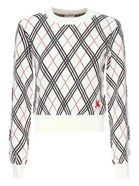  Burberry Diamond-pattern Ribbed-trim Sweater - White 