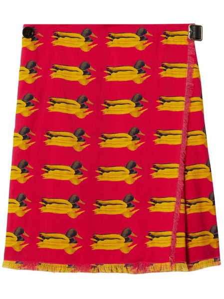  Burberry Duck-print Wool Miniskirt - Red 
