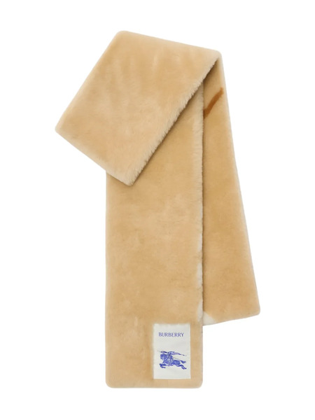  Burberry Equestrian Knight Design Check Shearling Scarf - Neutrals 