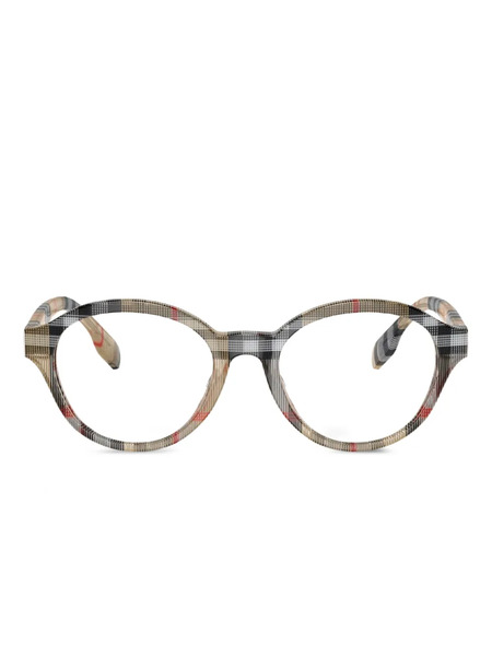  Burberry Eyewear Checked Round-frame Glasses - Neutrals 