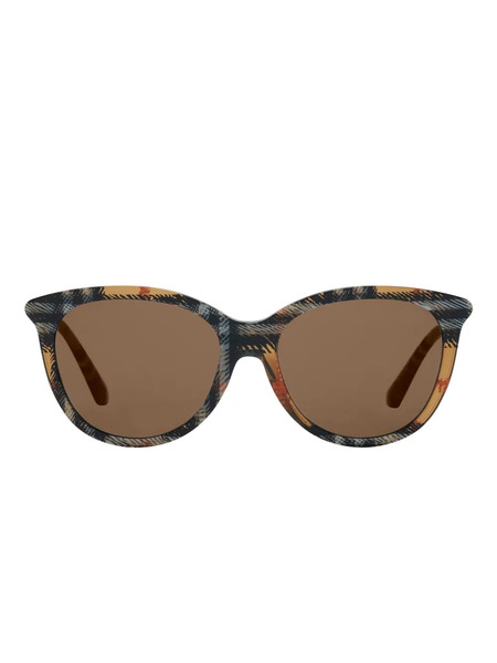  Burberry Eyewear Round-frame Checked Sunglasses - Neutrals 