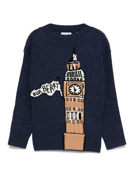  Burberry Kids Big Ben-intarsia Wool Jumper - Blue 