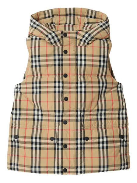  Burberry Kids Check-pattern Hooded Gilet - Neutrals 