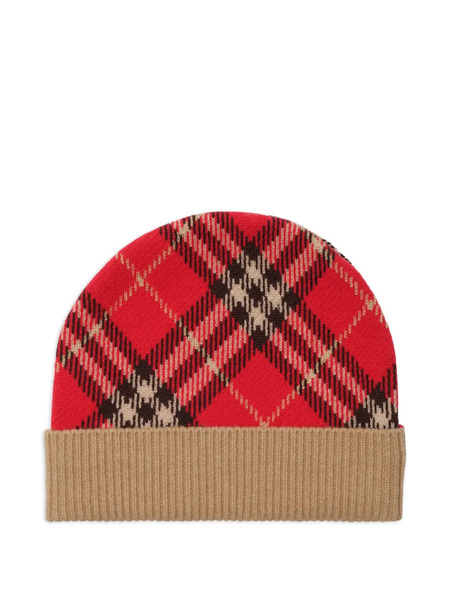  Burberry Kids Check Wool Beanie Hat - Red 