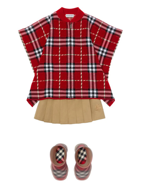  Burberry Kids Check Wool Cape - Red 