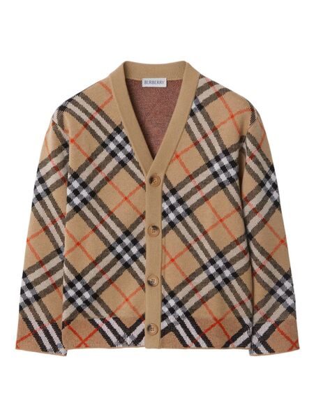 Burberry Kids Check Wool Cardigan - Neutrals 