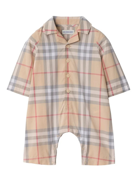  Burberry Kids Checked Cotton Romper - Neutrals 