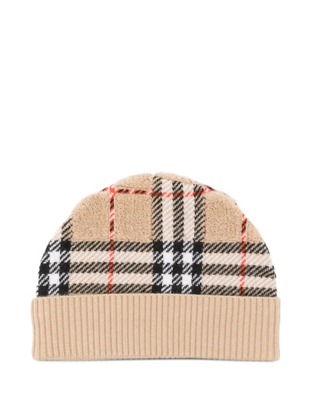  Burberry Kids Checked Ribbed Beanie - Neutrals 
