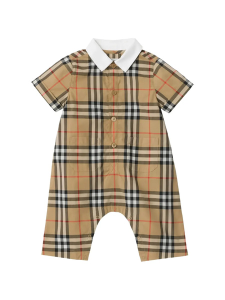  Burberry Kids Checked Short-sleeve Playsuit - Neutrals 
