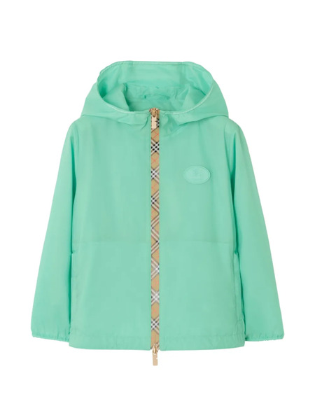  Burberry Kids Checker-tape Nylon Hooded Jacket - Green 