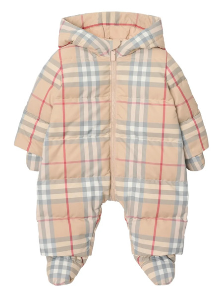  Burberry Kids Checkered Snowsuit - Neutrals 