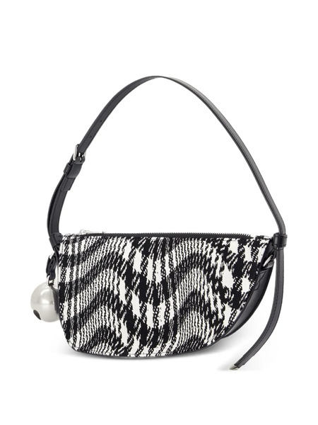  Burberry Mini Shield Houndstooth-pattern Half-moon Bag - Black 