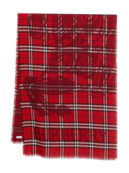 Burberry Plaid Fringed Scarf - Red 
