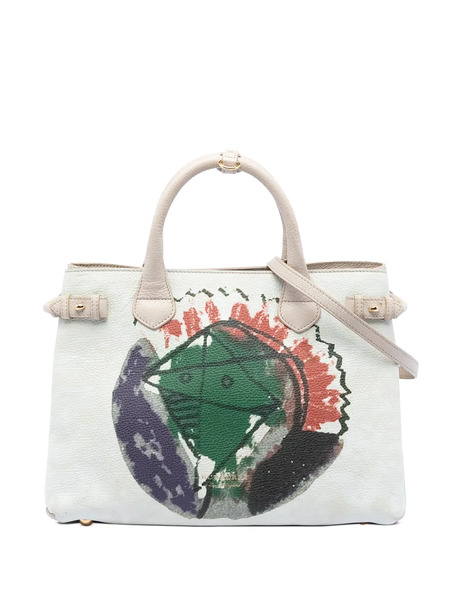  Burberry Pre-owned 2000-2017 Medium Leather And House Check Canvas Pallas Head Banner Satchel - White 