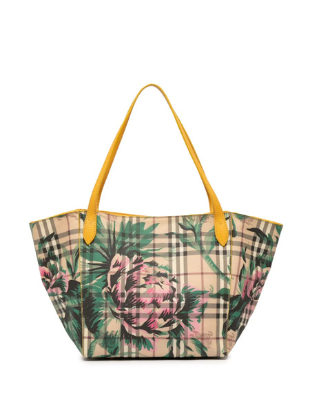  Burberry Pre-owned 2000-2017 Small Haymarket Check Floral Print Coated Canvas Canterbury Tote Bag - Brown 