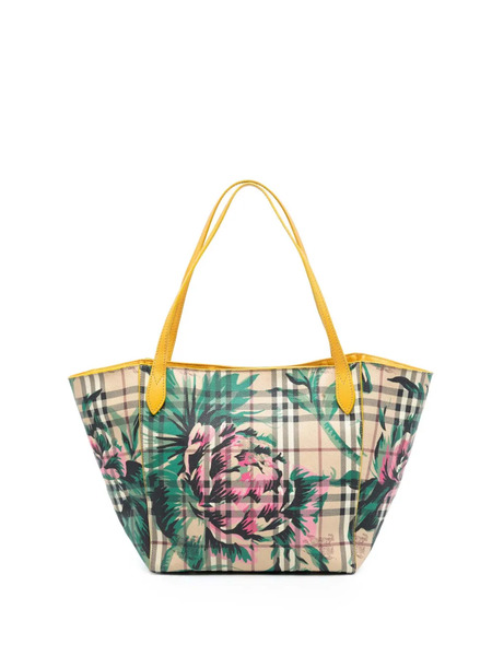  Burberry Pre-owned 2000-2017 Small Haymarket Check Floral Print Coated Canvas Canterbury Tote Bag - Brown 