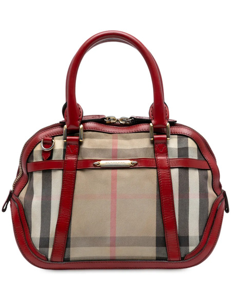  Burberry Pre-owned 2000-2017 Small Leather Trimmed House Check Canvas Bridle Orchard Satchel - Brown 