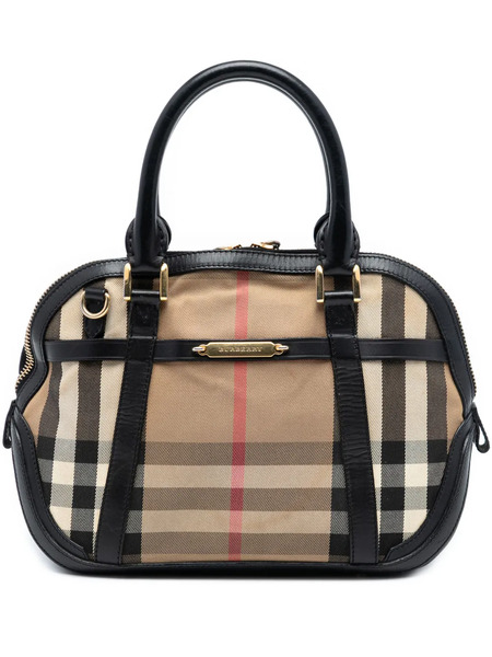  Burberry Pre-owned 2000-2017 Small Leather Trimmed House Check Canvas Bridle Orchard Satchel - Brown 