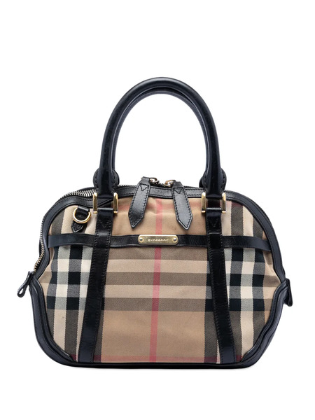  Burberry Pre-owned 2000-2017 Small Leather Trimmed House Check Canvas Bridle Orchard Satchel - Brown 