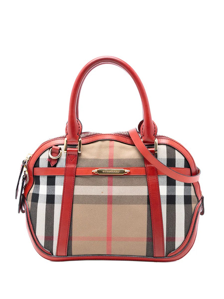  Burberry Pre-owned 2000-2017 Small Leather Trimmed House Check Canvas Bridle Orchard Satchel - Brown 