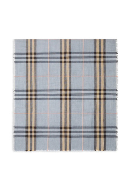  Burberry Reversible Check Wool Silk Scarf - Blue 