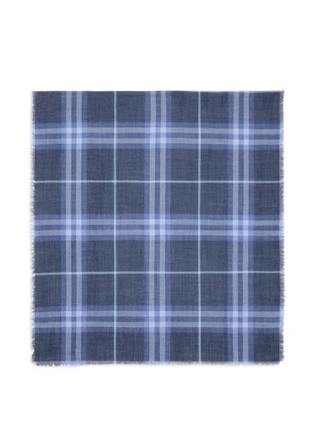  Burberry Reversible Check Wool Silk Scarf - Blue 