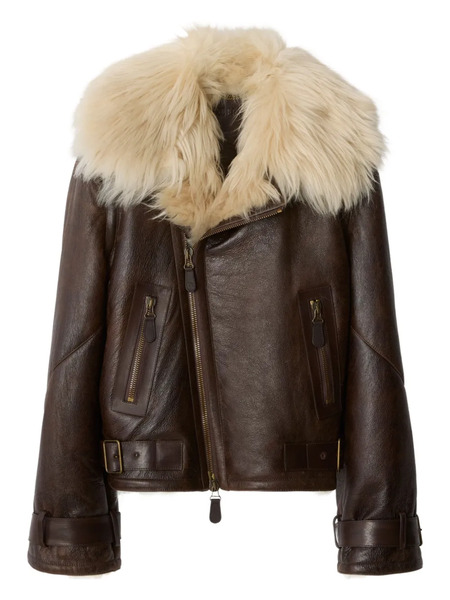 Burberry Shearling Zipped Jacket - Brown 