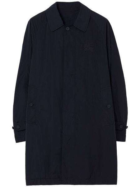  Burberry Single-breasted Logo Patch Coat - Blue 