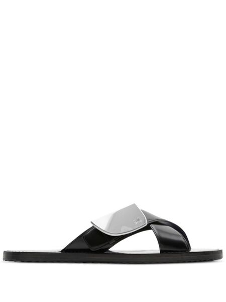  Burberry Strip Shield Leather Slides - Black 